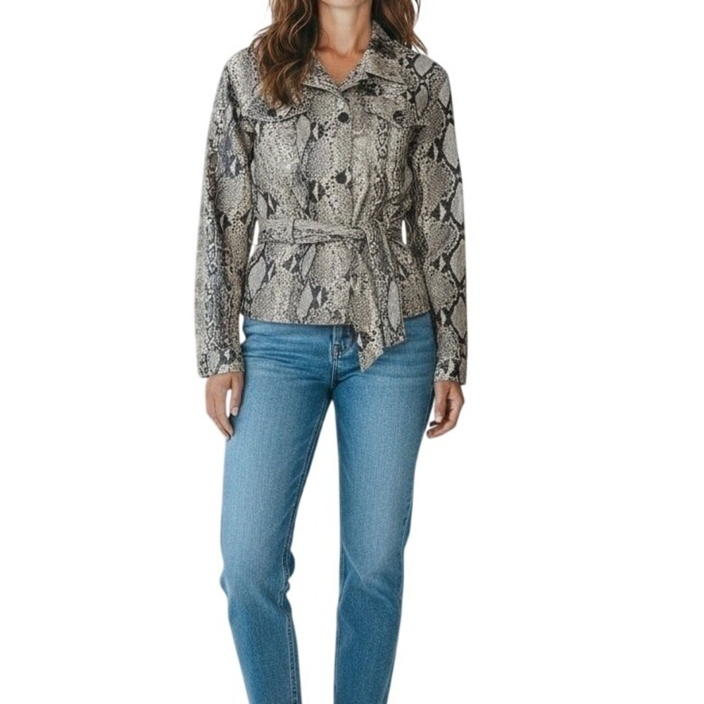 BLANKNYC Snake Print Faux Leather Belted Cropped Jacket Women's‎ Size S NWT